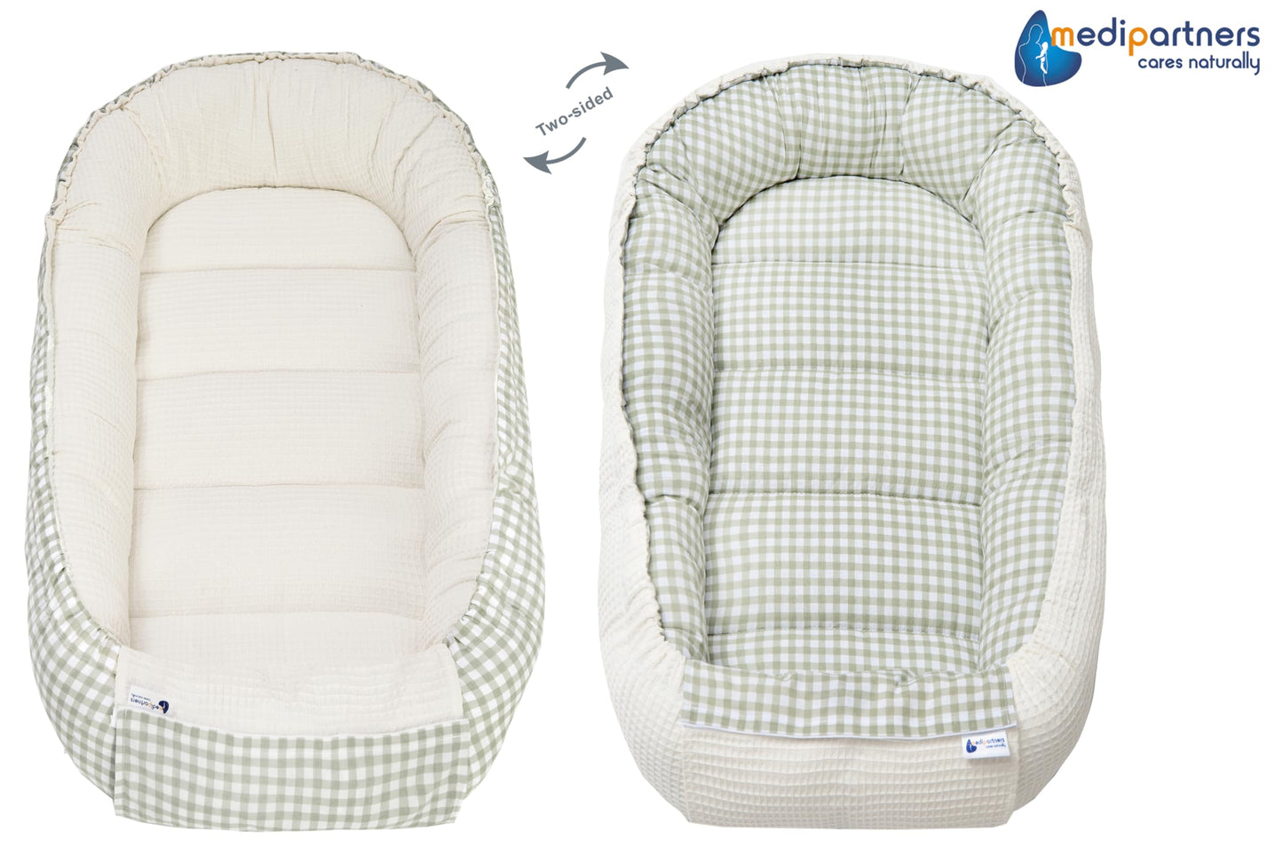 Medi Partners beebipesa 100 × 60 cm – puuvillane kookon, Grid with Olive Waffle