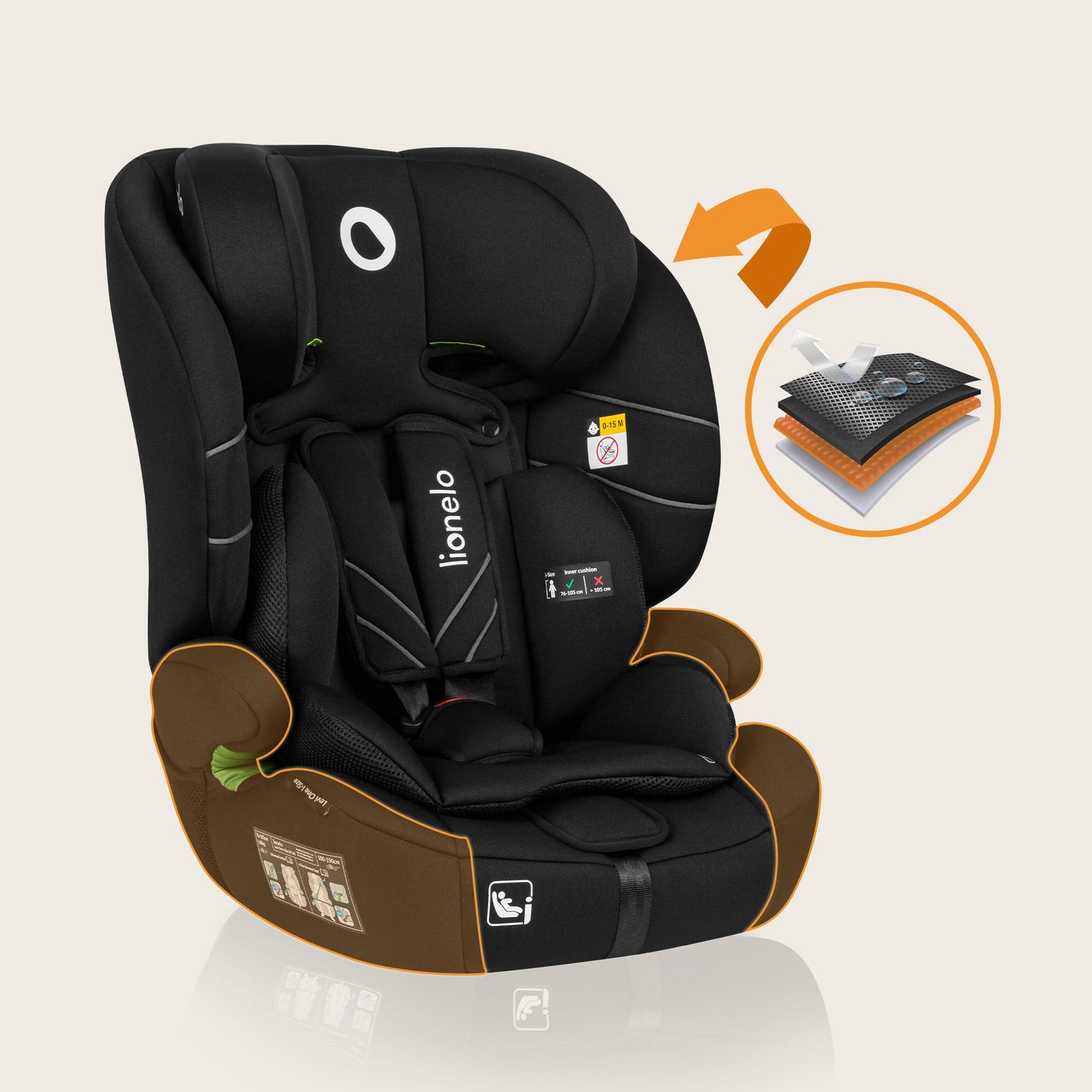 Lionelo Levi One i-Size turvatool 76-150 cm, must Carbon, R129
