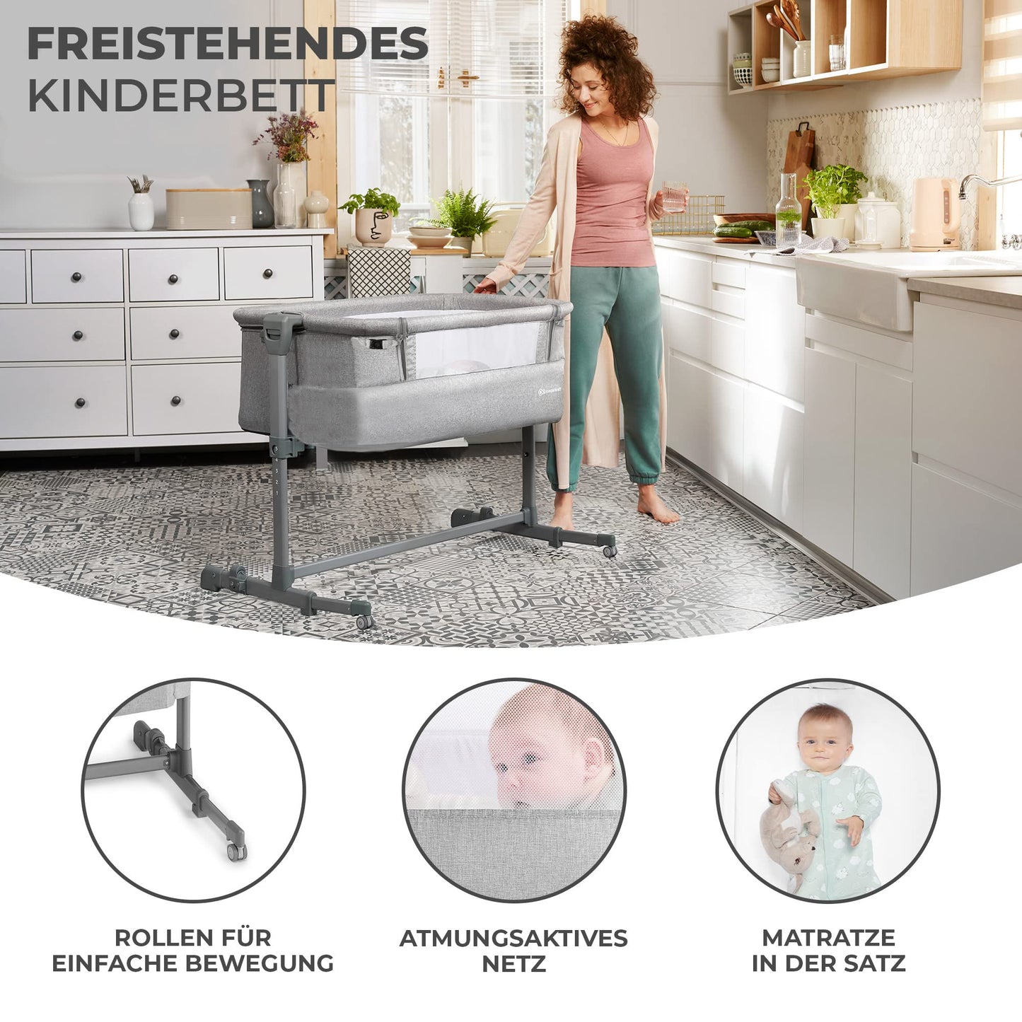 Kinderkraft NESTE UP beebivoodi 2-ühes, hall, 0-75 cm, 9 kg