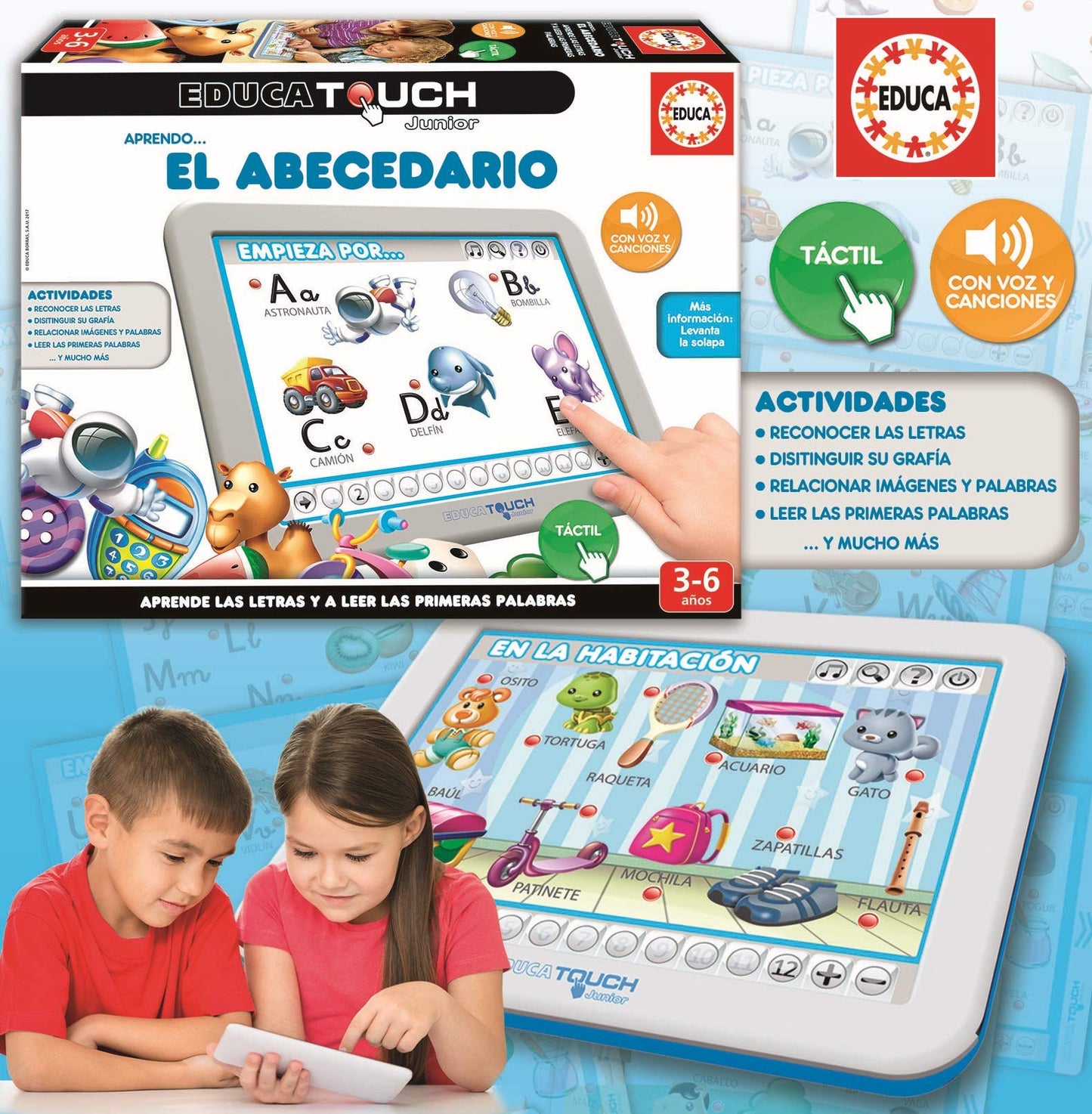 Educa Touch Junior „Ma õpin tähestikku“ – interaktiivne õppemäng 3–6-aastastele (hispaaniakeelne versioon)