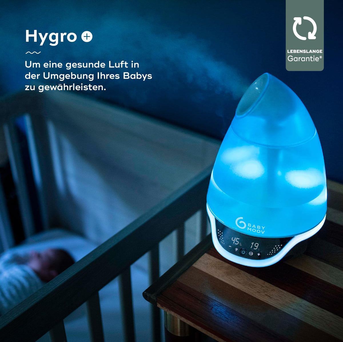 Babymoov Hygro Plus digitaalinen ilmankostutin 7-värisellä yövalolla, 2,5 l, jopa 20 m²