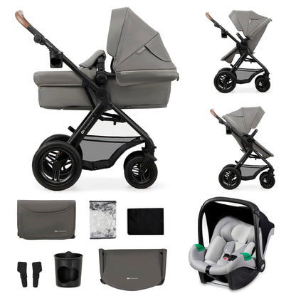 Kinderkraft MOOV2 AIR 3-ühes vanker, MINK PRO I-SIZE turvatooliga, helehall