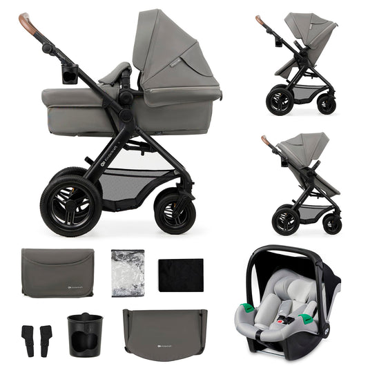 Kinderkraft MOOV2 AIR 3-ühes vanker, MINK PRO I-SIZE turvatooliga, helehall