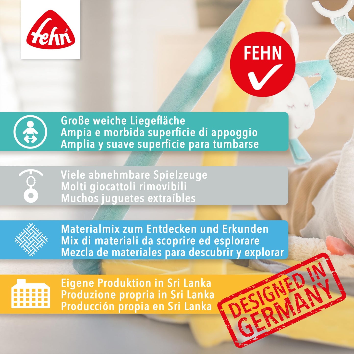 Fehn BabyLOVE 3D mängumatt ja mängukaar lambaga, 90 × 75 cm