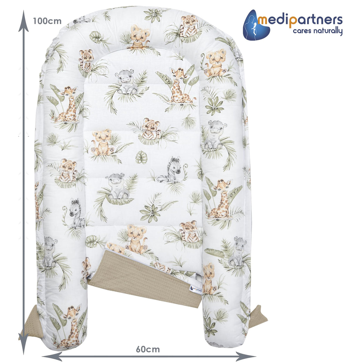 Medi Partners vauvanpesä Babynest Nestchen, Safari, 100 x 60 x 15 cm, vastasyntyneelle