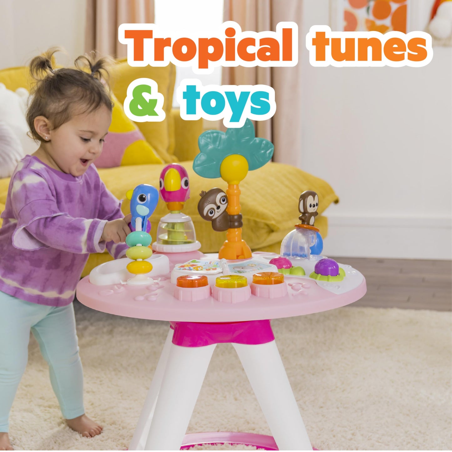 Bright Starts Around We Go Tropic Coral 2-in-1 mängukeskus ja tegevuslaud, roosa
