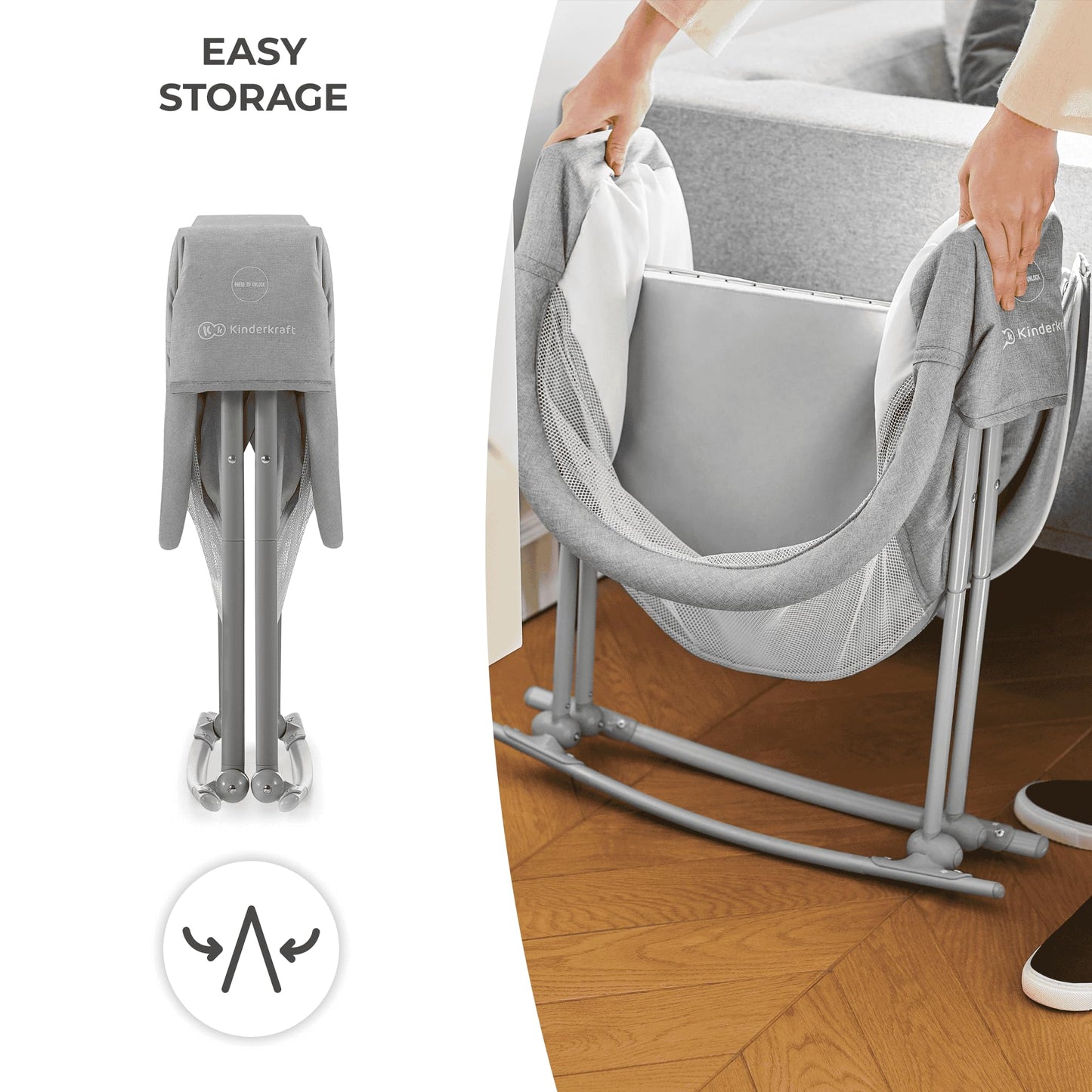 Kinderkraft LOVI 3-ühes beebihäll ja reisivoodi, hall (0–9 kg)