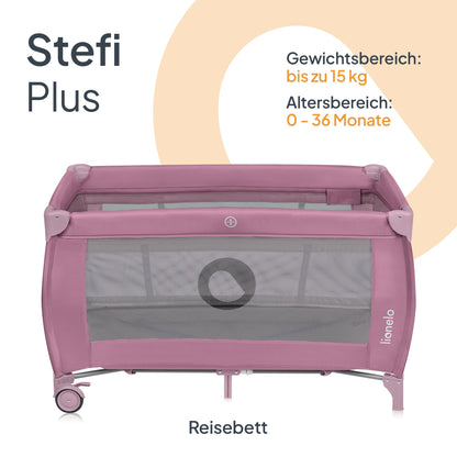 Lionelo Stefi Plus reisivoodi (2 kõrgust), roosa, kuni 15 kg, LO-STEFI PLUS PINK MAGNOLIA