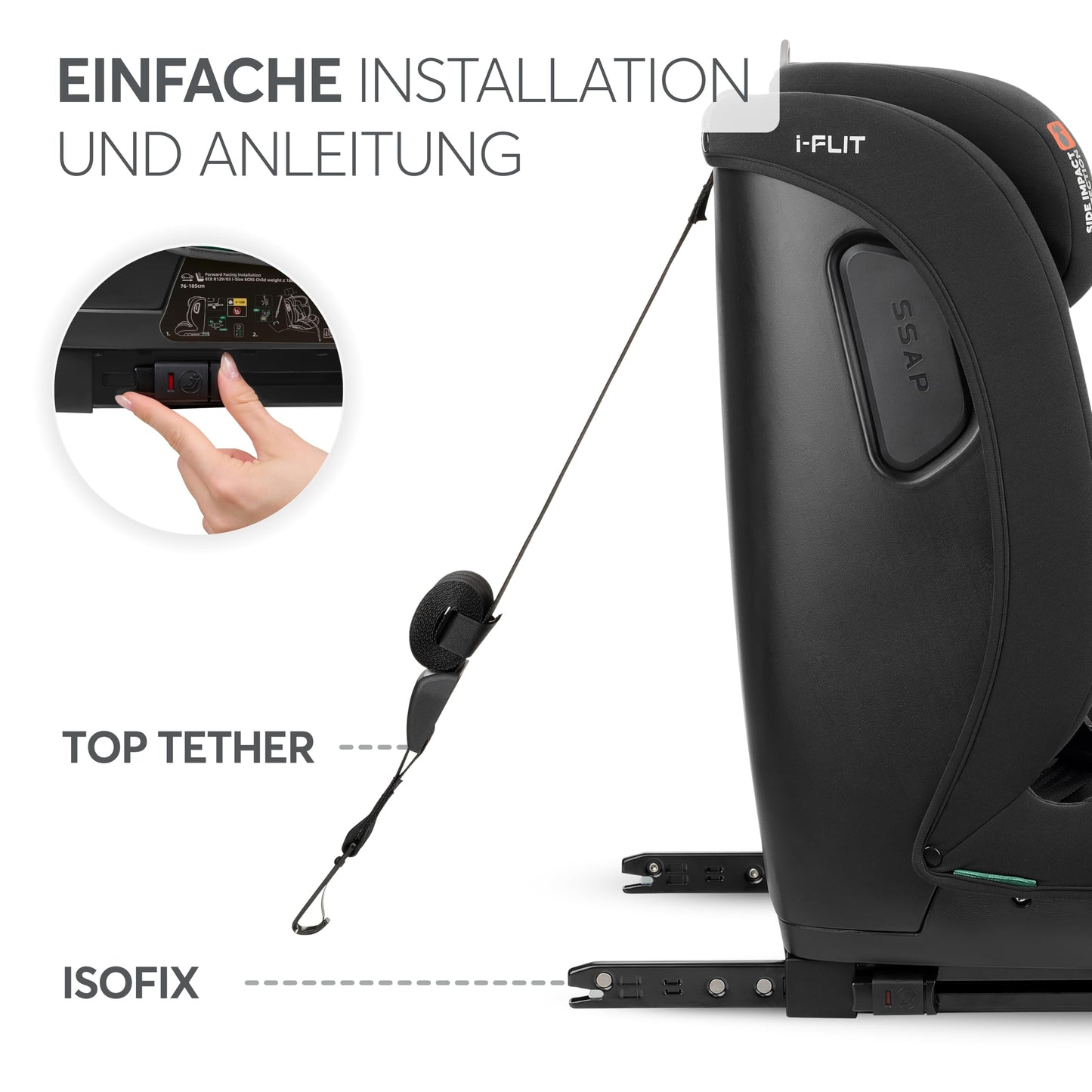 KikkaBoo i-Size i-FLIT turvatool 76–150 cm, ISOFIX, grupp 1/2/3, must