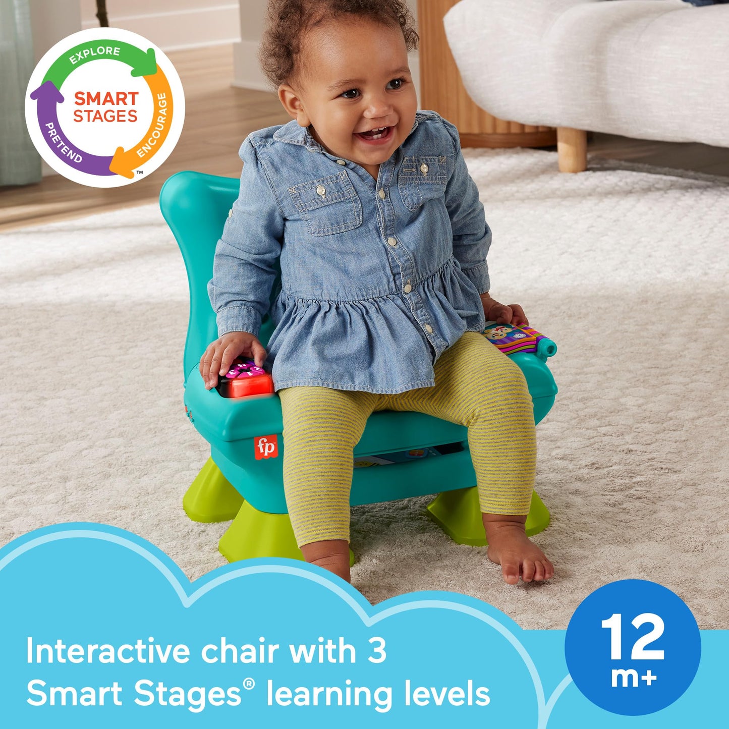 Fisher-Price Laugh & Learn Smart Stages õppetool (EN/DE/FR), 6–36 k, roheline
