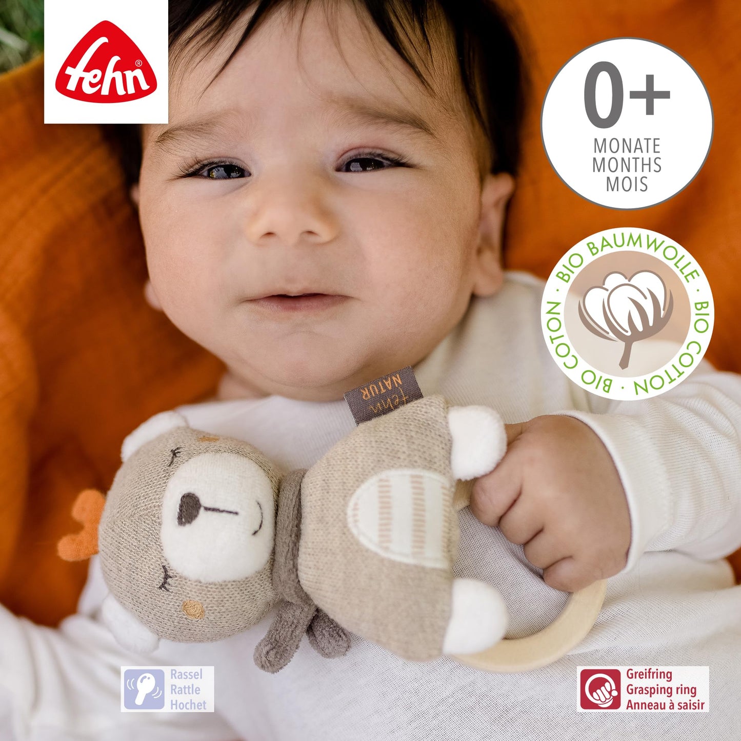 Fehn fehnNATUR puidust haaramislelu Teddy, pruun, alates sünnist