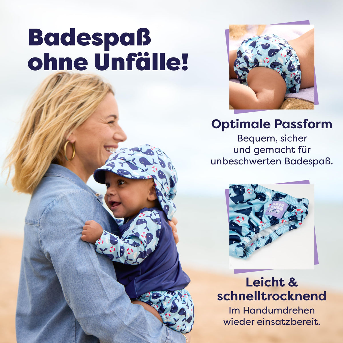 Bambino Mio uudelleenkäytettävä uimavaippa Walfisch, S, enintään 6 kuukautta