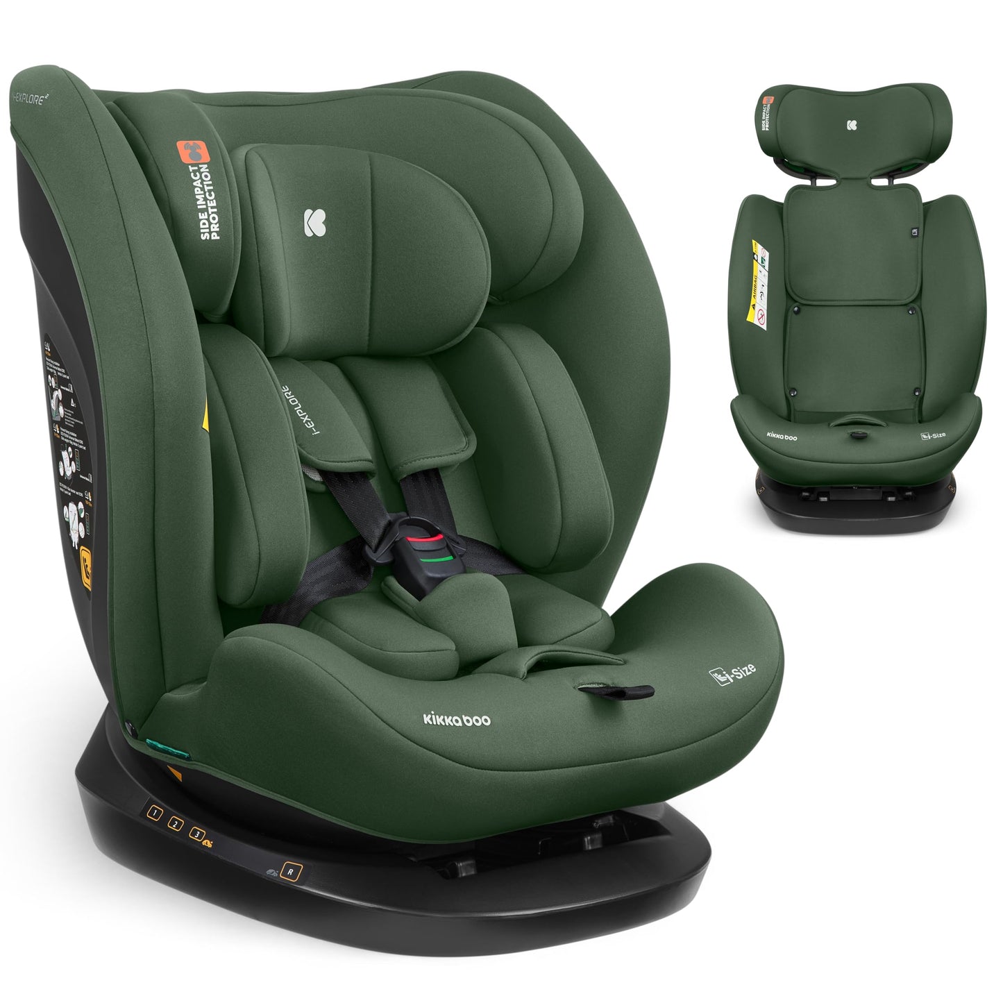 KikkaBoo i-EXPLORE 2 i-Size turvatool 40–150 cm, Army Green