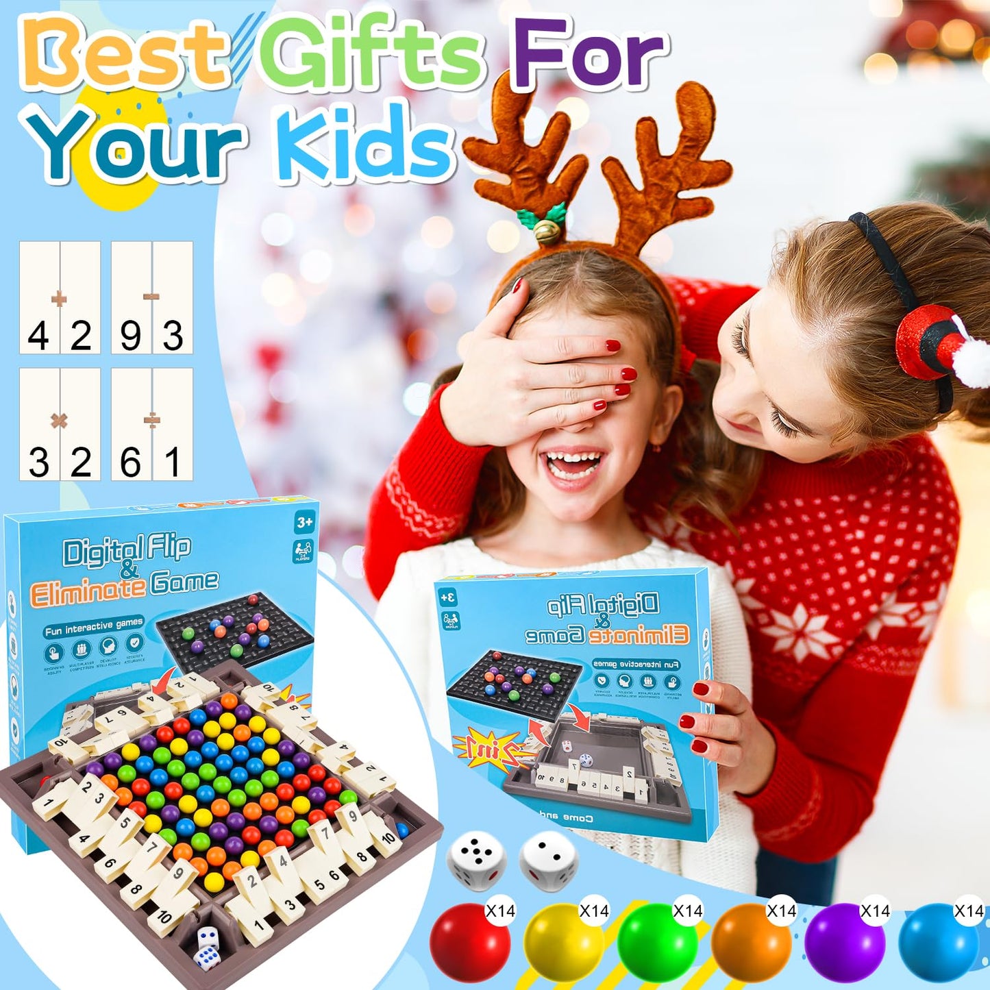 Yizemay 2-in-1 lauamäng “Shut The Box” ja vikerkaarehelmeste mäng