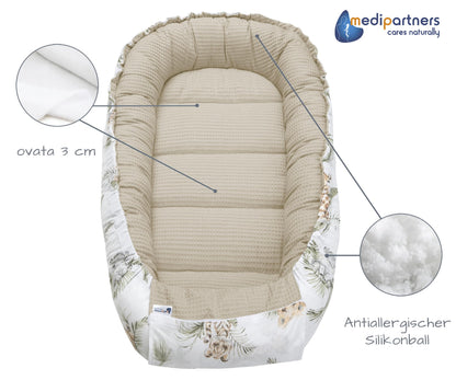 Medi Partners vauvanpesä Babynest Nestchen, Safari, 100 x 60 x 15 cm, vastasyntyneelle