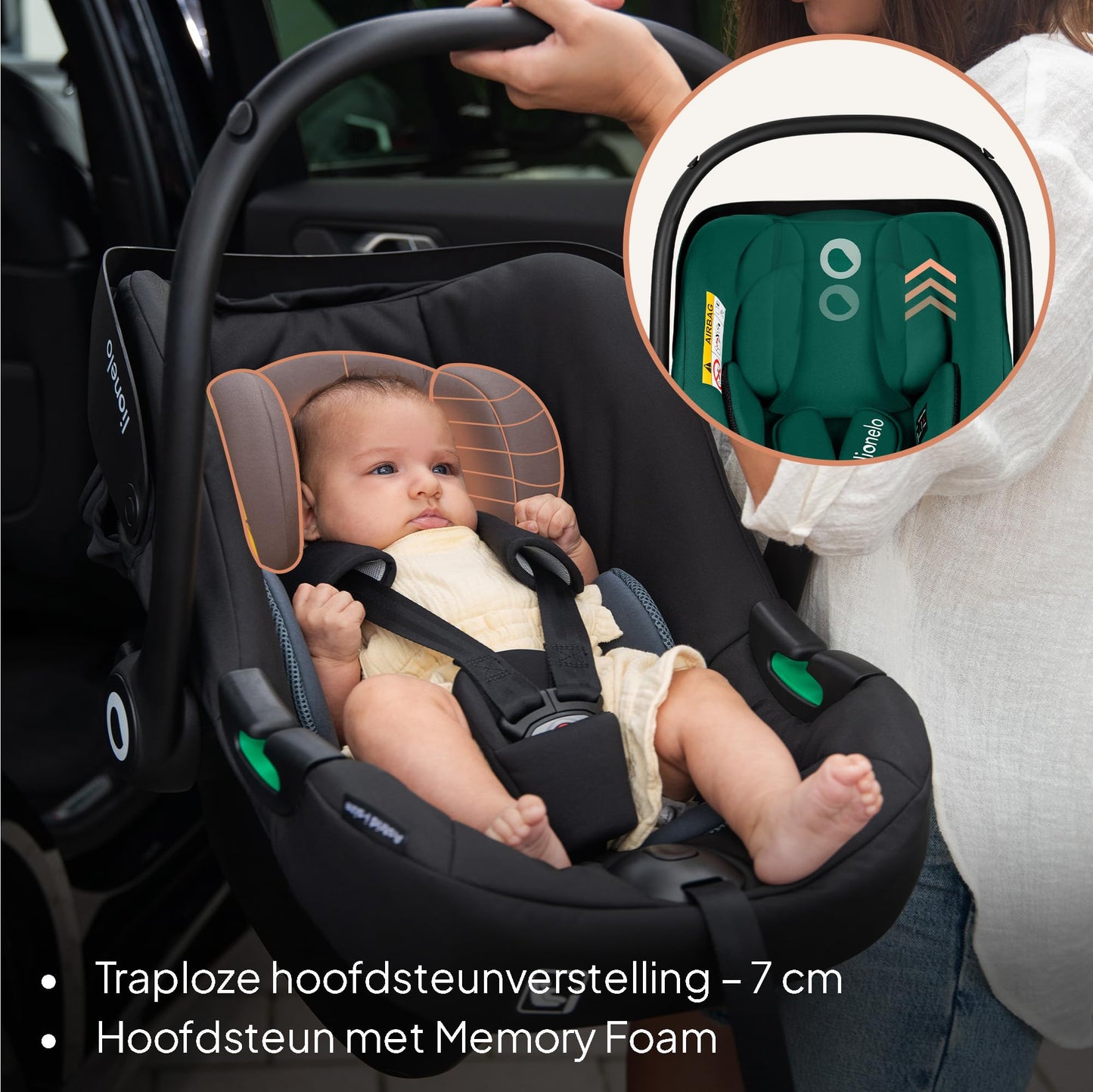 Lionelo Astrid i-Size turvahäll 40–87 cm (R129), ADAC testitud, roheline