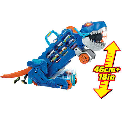 Hot Wheels City T-Rex treiler ja võidusõidurada, valguse ja heliefektidega