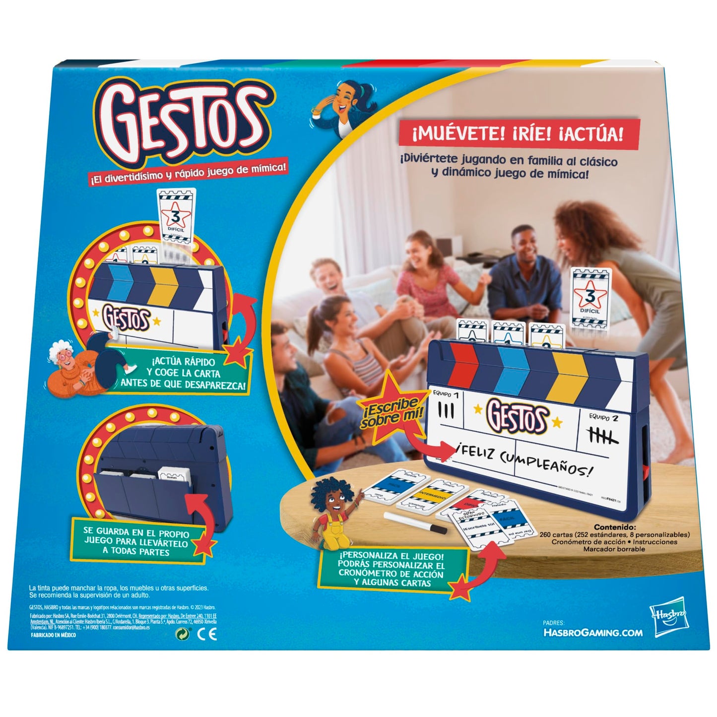 Hasbro Gaming Gestos mimemäng perele, 260 kaardi ja taimeriga, hispaaniakeelne versioon (F6421105)