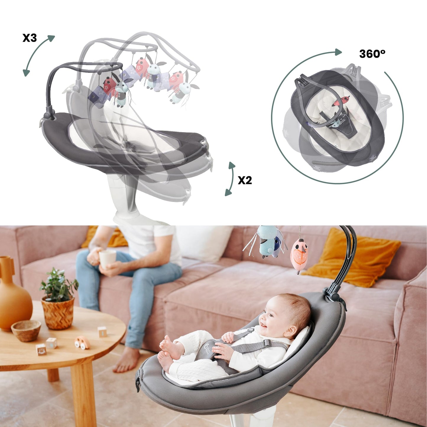 Babymoov Swoon Motion elektriline beebikiik 360° pöörleva istmega
