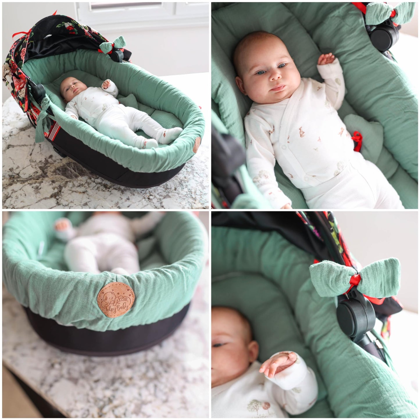 Totsy Baby musliinkangas vankrikorvi sisu (3-osaline komplekt), roheline