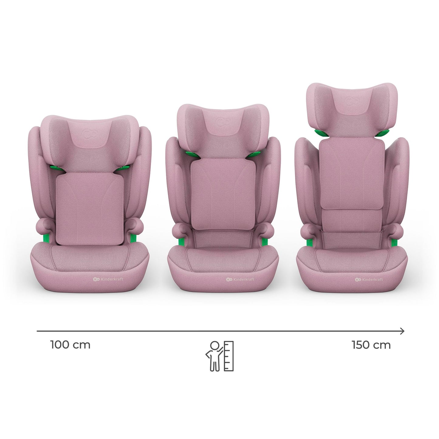 Kinderkraft JUNIOR FIX 2 PRO turvatool 100–150 cm, roosa, ISOFIX ja turvavööga kinnitatav