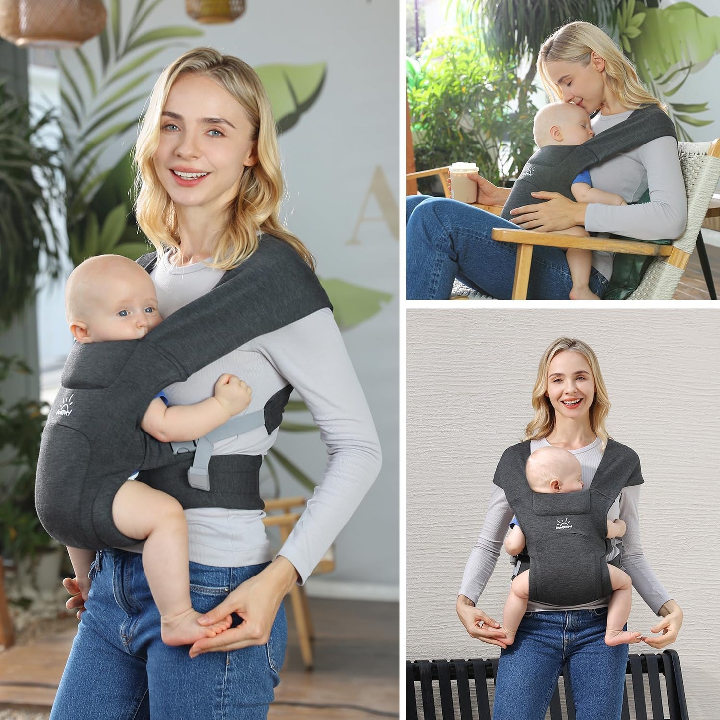 MOMTORY vastsündinu–väikelapse kandelina tugivöö ja ergonoomilise istmega, 3–22 kg, tumehall