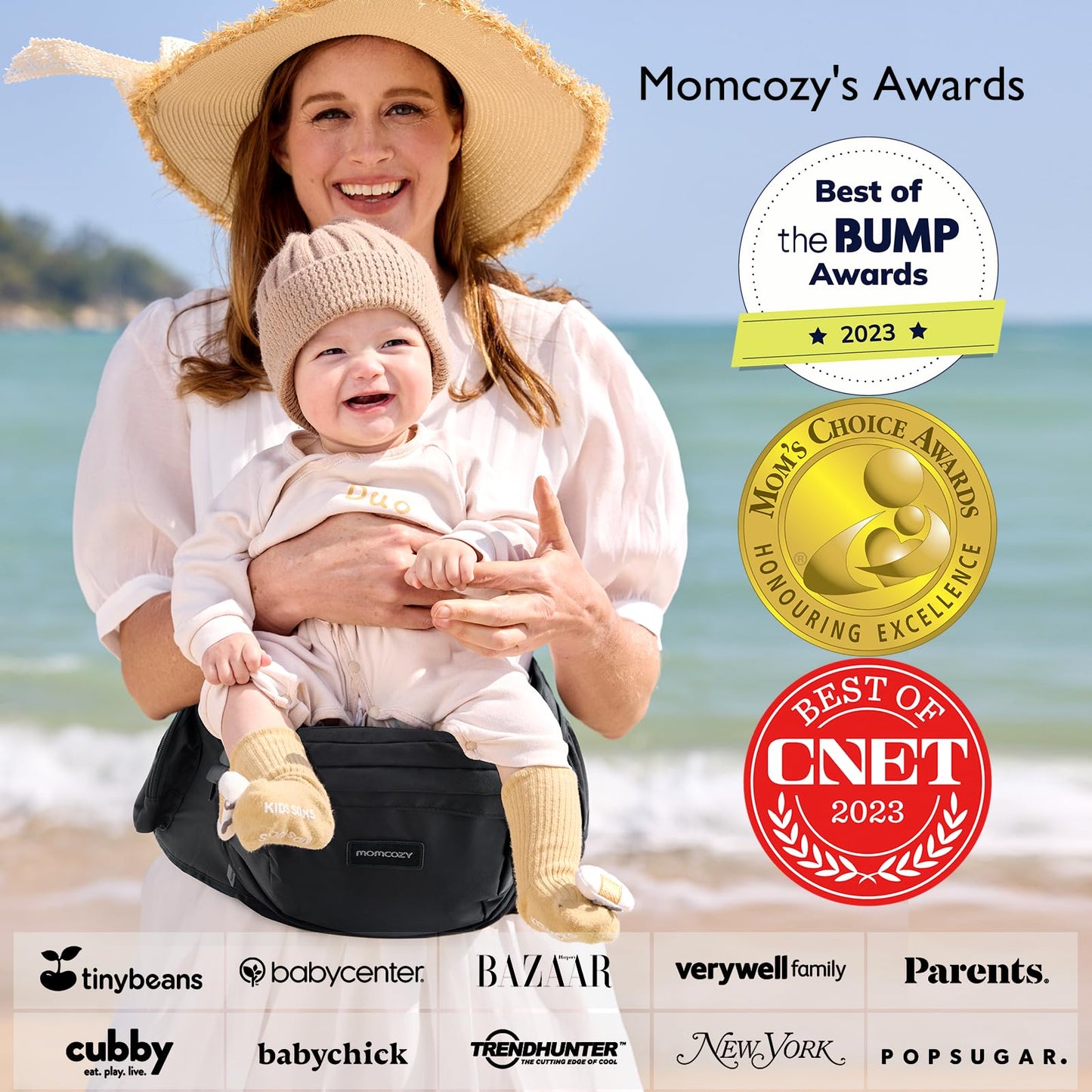 Momcozy ergonoomiline puusavöö beebi ja väikelapse kandmiseks, kuni 20 kg, must (L)