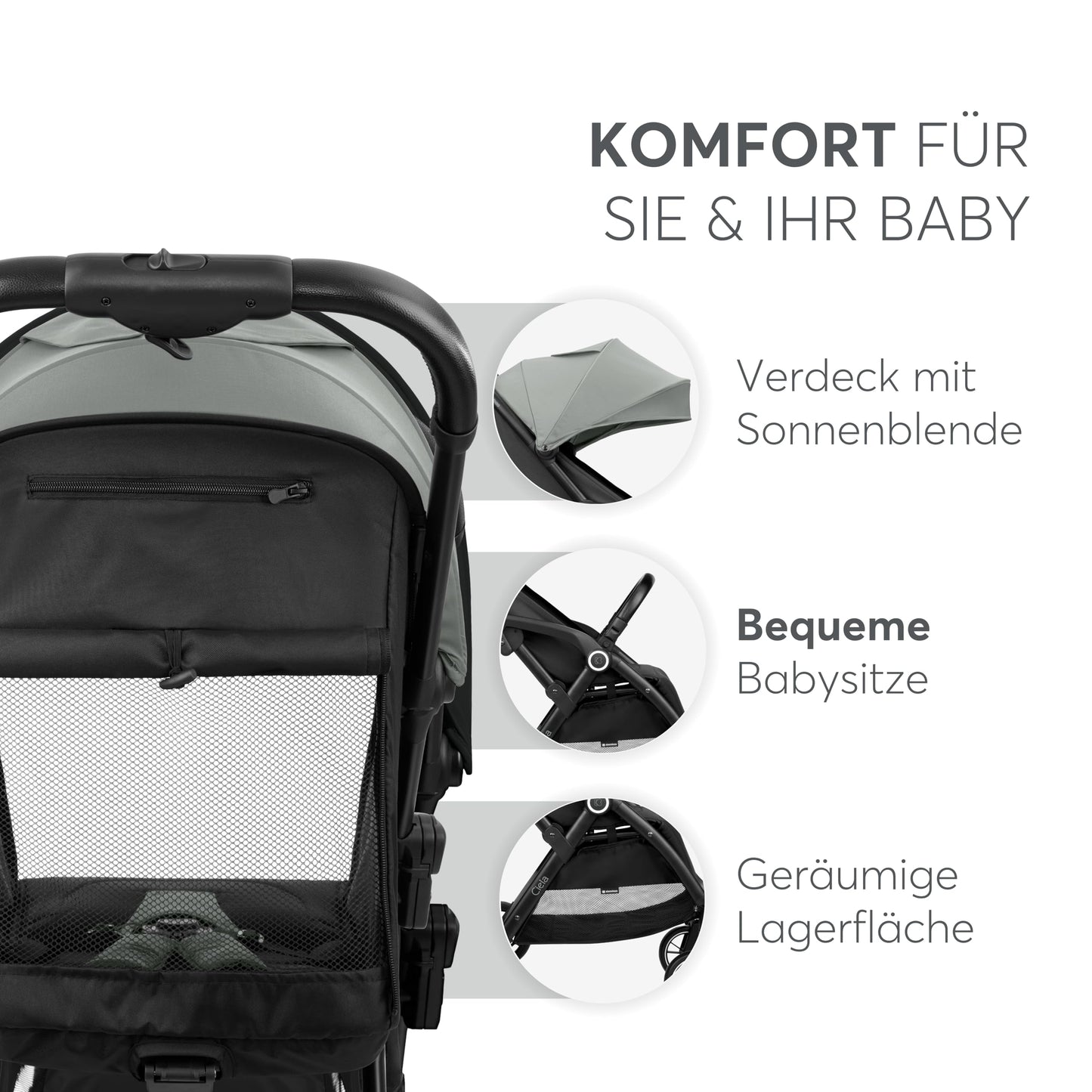Kikka Boo CIELA reisikäru, hall, kuni 22 kg, 7,1 kg, ühe käega kokkupandav