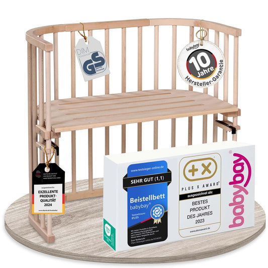 babybay Original sivusänky massiivista pyökkiä, luonnonvärinen, korkeussäädettävä, kasvava vauvansänky