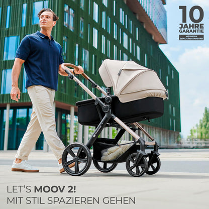 Kinderkraft MOOV2 AIR 3-ühes vanker, MINK PRO I-SIZE turvatooliga, helehall
