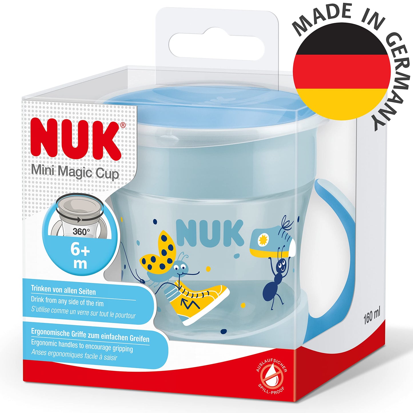 NUK Mini Magic Cup 360° joogitops, 160 ml, 6+ kuud, sinine lepatriinuga
