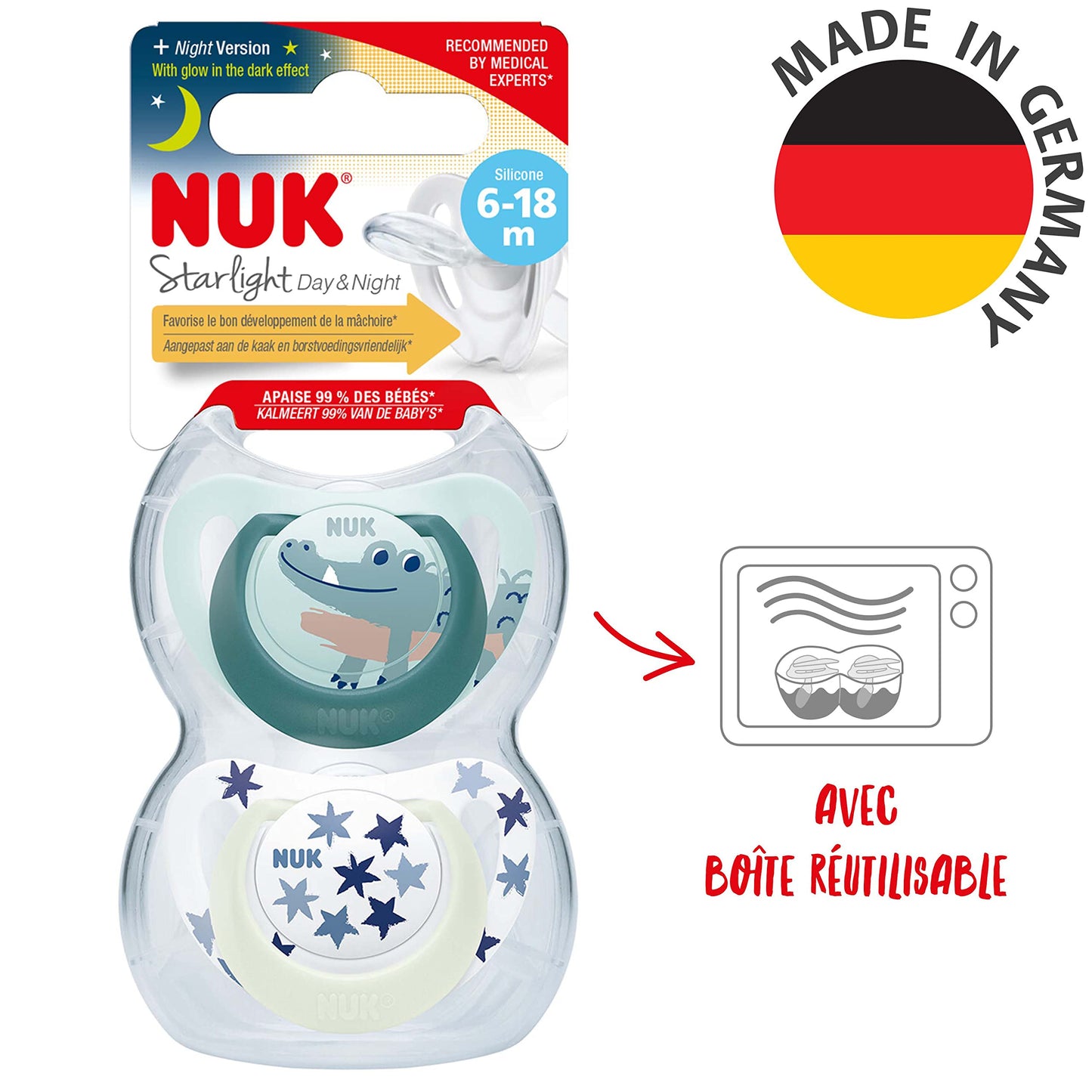 NUK Star Night & Day lutt 18-36 kuud, helendav, BPA-vaba silikoon, 2 tk