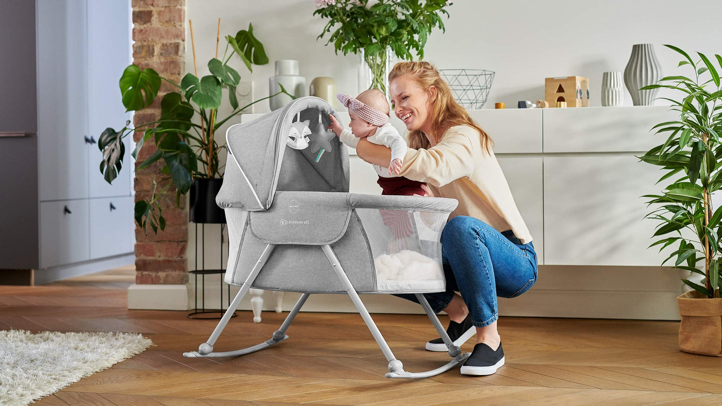 Kinderkraft LOVI 3-ühes beebihäll ja reisivoodi, hall (0–9 kg)