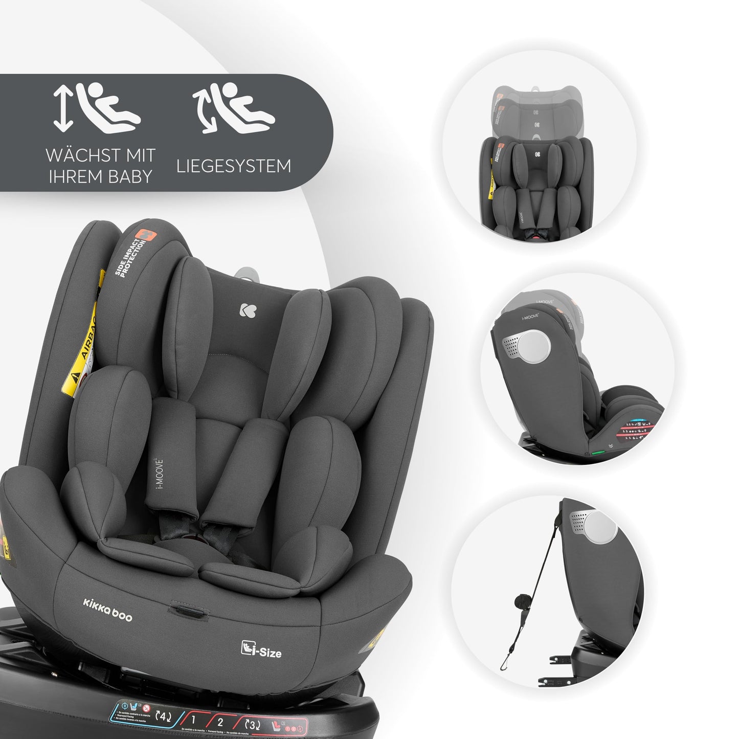 Kikka Boo turvatool i-MOOVE 2, i-SIZE, 40-150 cm, ISOFIX, 360° pöörduv, tumehall