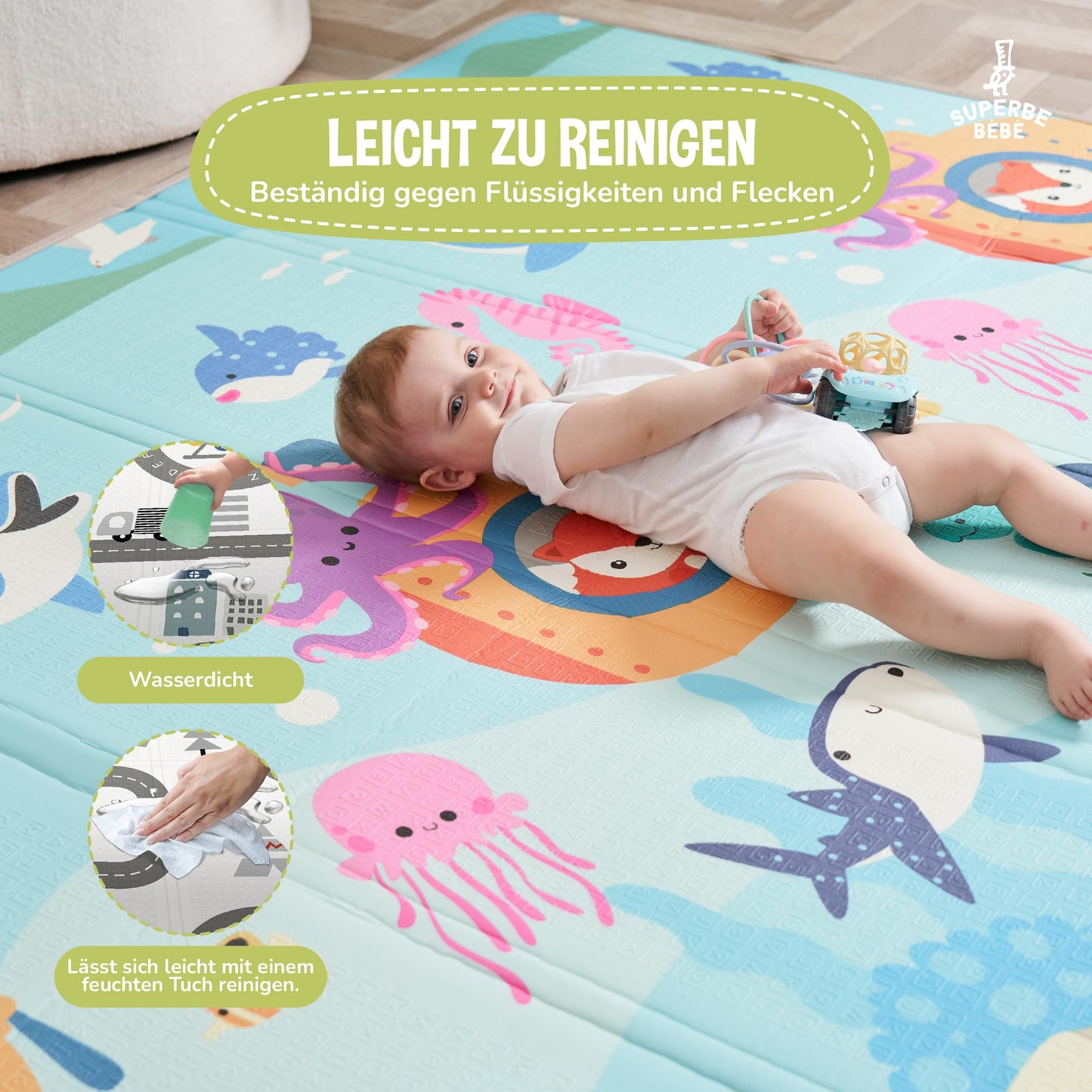 SUPERBE BEBE kokkupandav mängumatt Sea 150 × 180 cm