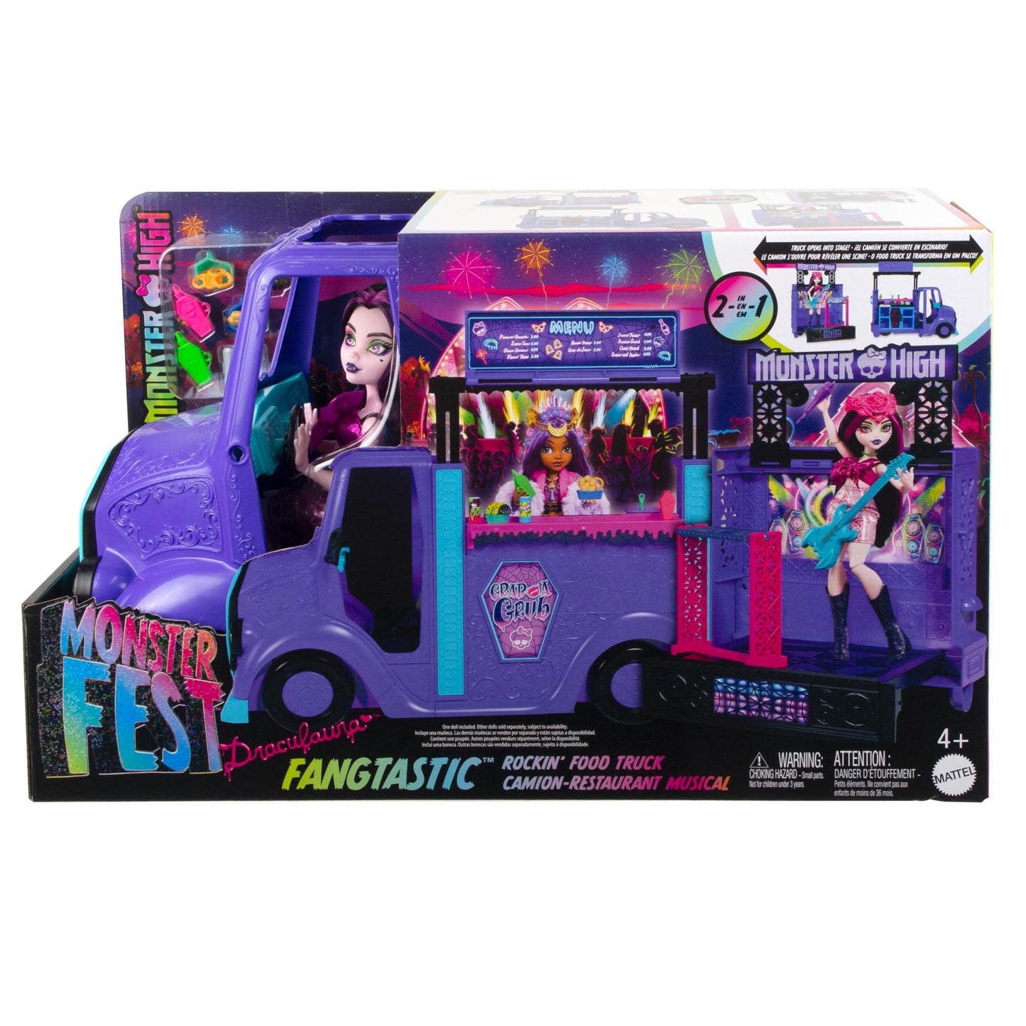 Monster High Draculaura nukk ja mängukomplekt – Fangtastic Rockin’ Food Truck lavaga