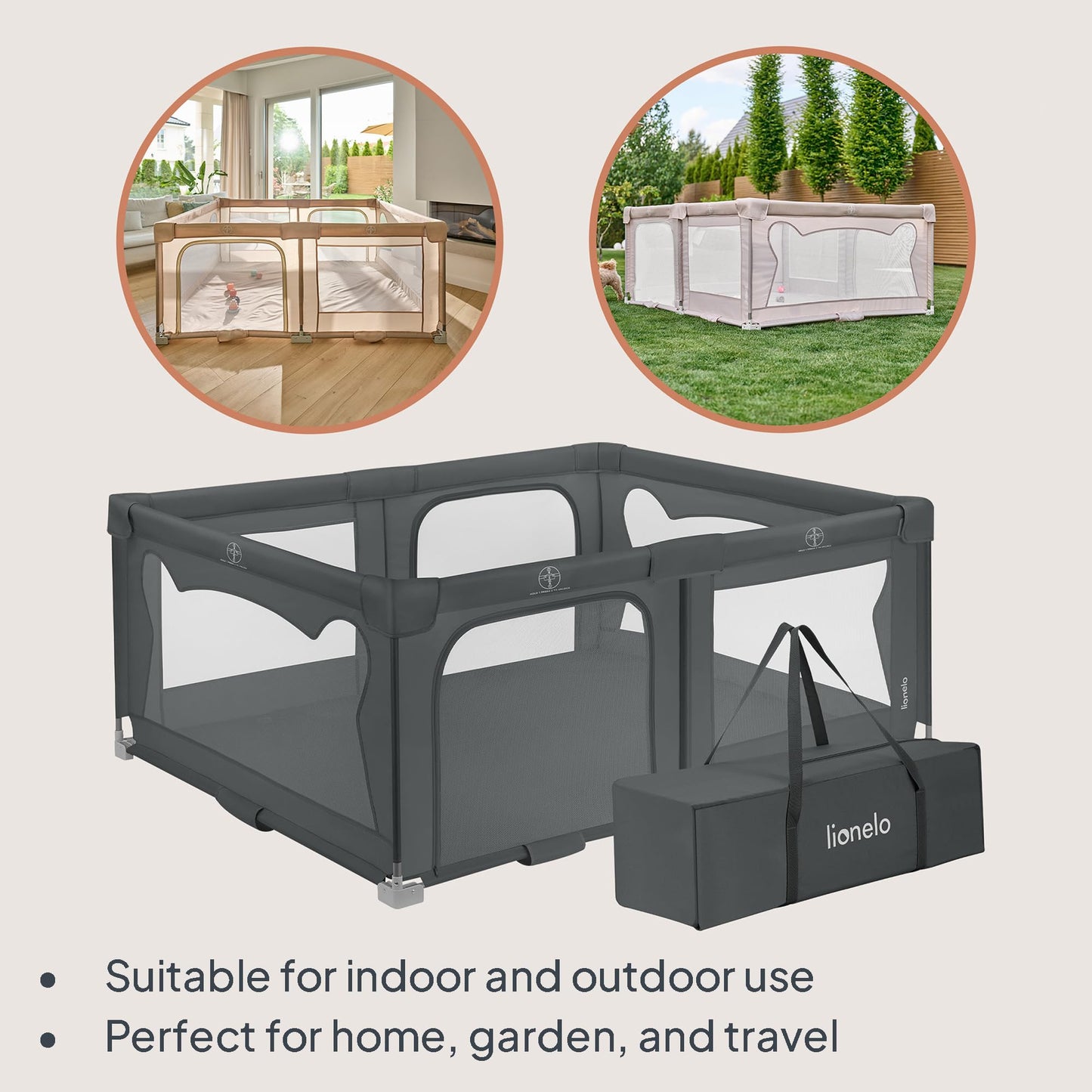 Lionelo Florence Easy Fold XL kokkupandav mänguaedik 150 × 180 cm, hall