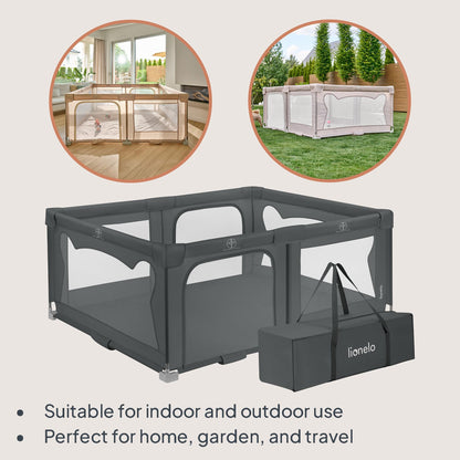 Lionelo Florence Easy Fold XL kokkupandav mänguaedik 150 × 180 cm, hall