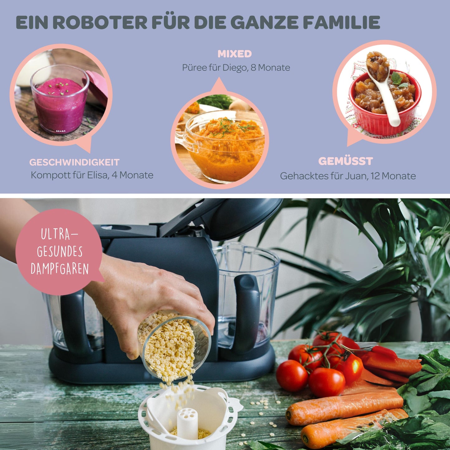 Béaba Babycook Duo 4-ühes blender-auruti – 2200 ml, tumehall