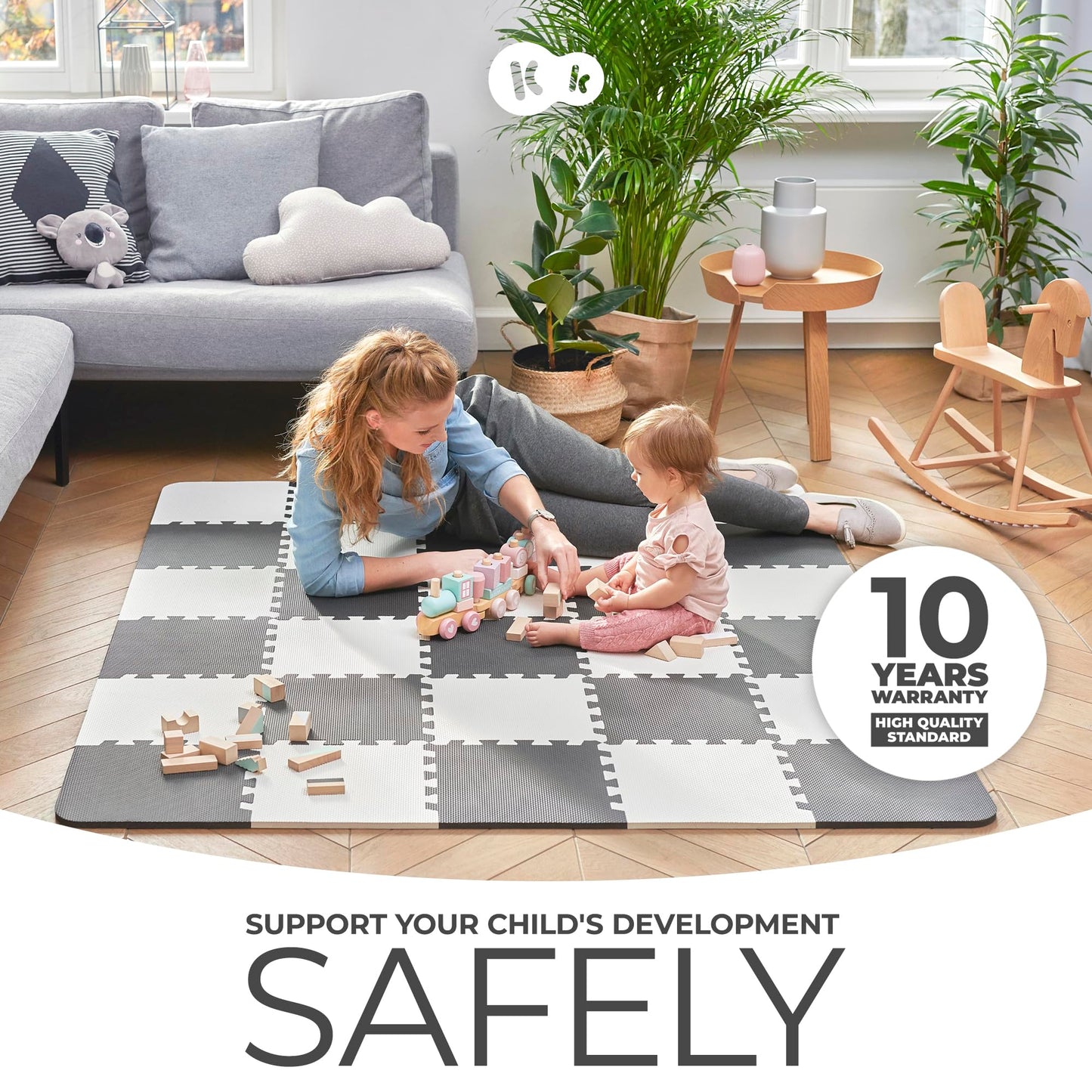 Kinderkraft LUNO puslematt, 30 osa, 150 x 180 cm, kollane