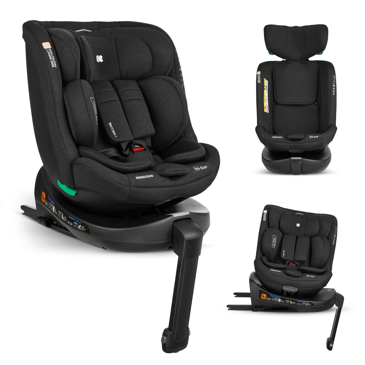KikkaBoo i-SECURE 360° pöörlev i-Size turvatool 40–150 cm, must