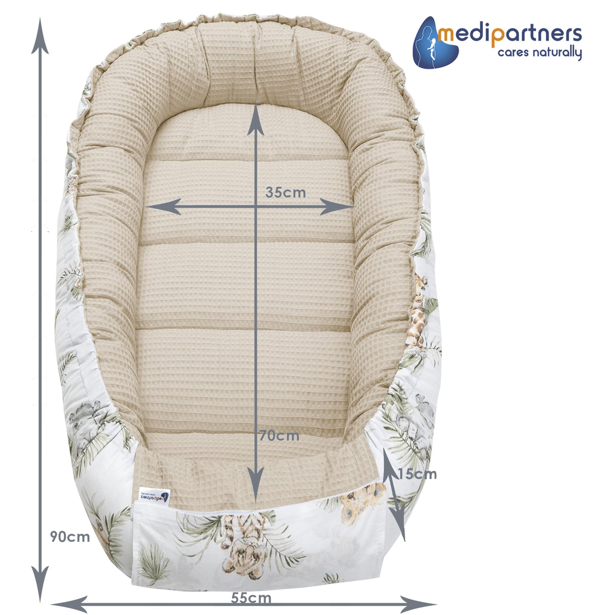 Medi Partners vauvanpesä Babynest Nestchen, Safari, 100 x 60 x 15 cm, vastasyntyneelle