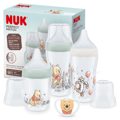 NUK Perfect Match lutipudelite komplekt Winnie the Pooh (Karupoeg Puhh), 4 osa, alates 0 kuust