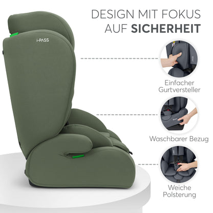 KikkaBoo i-PASS i-Size turvatool 76–150 cm (9–36 kg), Army Green