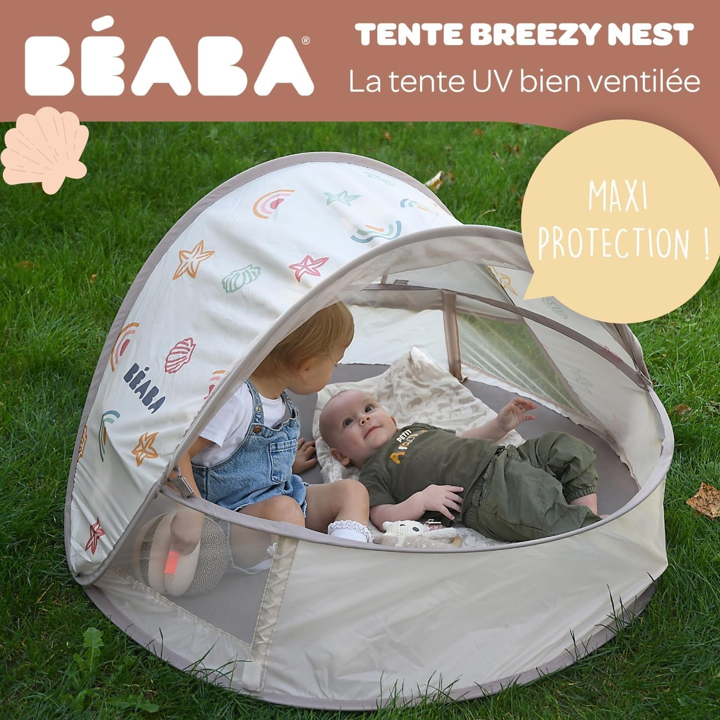 Béaba BreezyNest UV-beebitelk 2-ühes, 0-24 kuud, UPF50+, Clay Earth