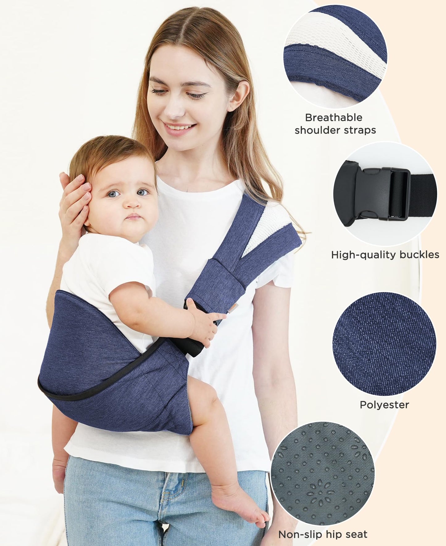 GAGAKU lapsekandmise kott, libisemiskindla puusatoega, denim sinine