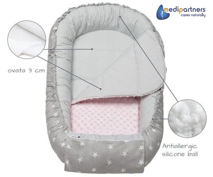 Medi Partners beebipesa komplekt 5-osaline, 100 × 60 cm, puuvillane (hall/roosa)