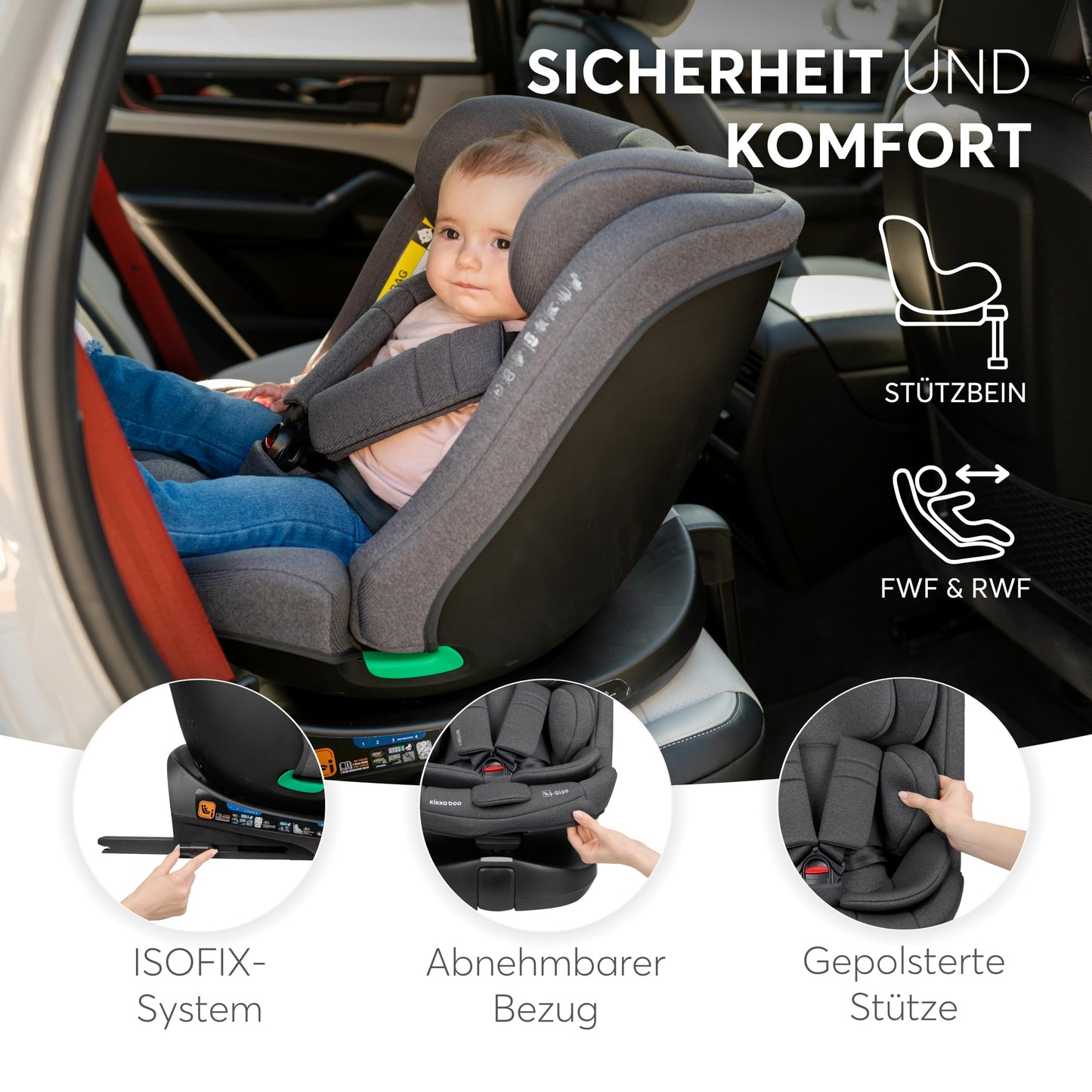 KikkaBoo i-SECURE 360° pöörlev i-Size turvatool 40–150 cm, must