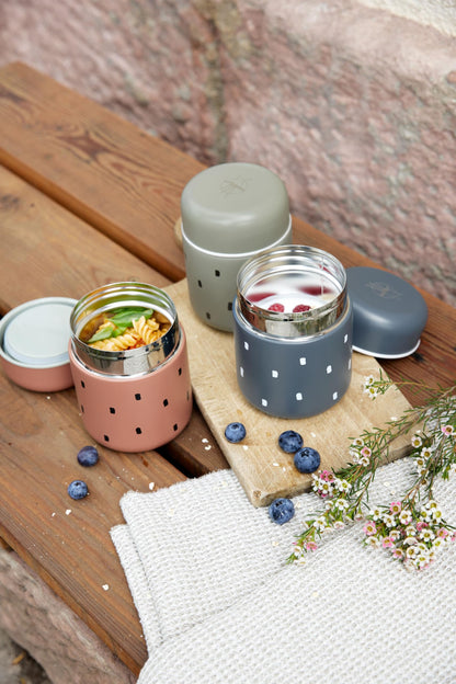 LÄSSIG roostevabast terasest toidutermos beebitoidule, 350 ml, Happy Prints Light Olive