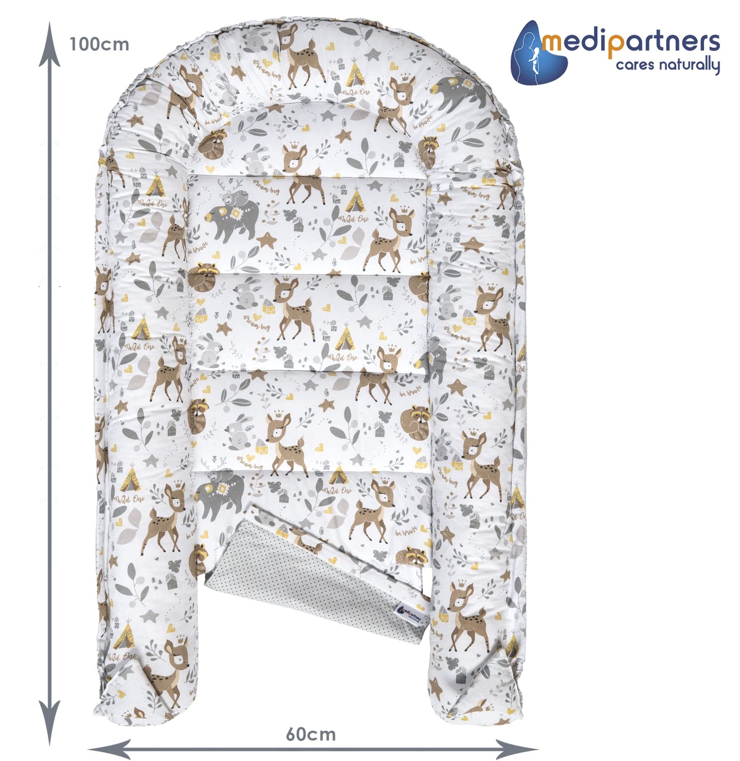Medi Partners 5-osaline beebipesa komplekt Deer & Grey Plush, 100% puuvill